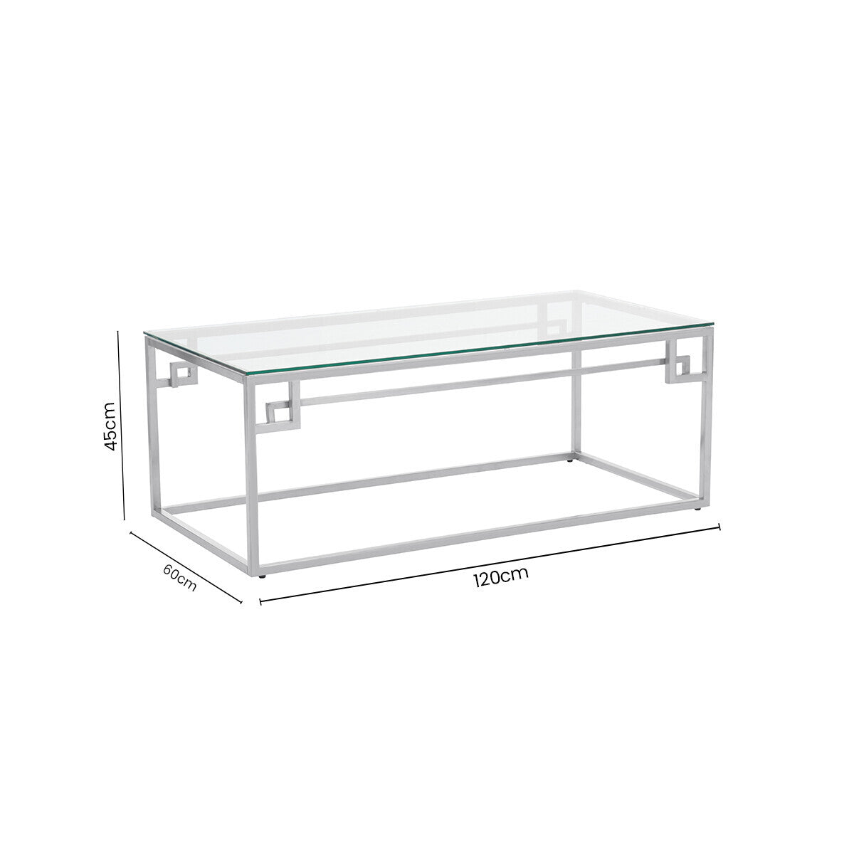 Silver Tempered Glass Top Coffee Table With Stainless Steel Geometric Frame, Allure