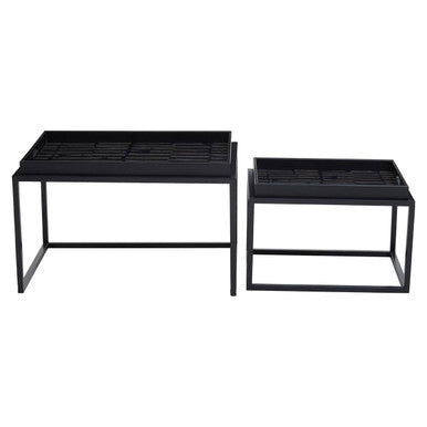 Set Of 2 Removable Black & Gold Abstract Tray Tops Nesting Side Tables With Black Metal Frames, Celina