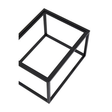 Set Of 2 Removable Black & Gold Abstract Tray Tops Nesting Side Tables With Black Metal Frames, Celina