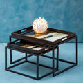 Set Of 2 Multicolour Agate Removable Tray Tops Nesting Side Tables With Black Metal Frames, Celina