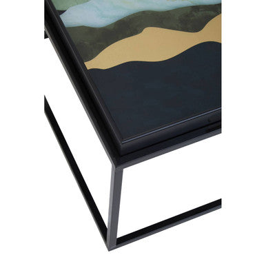 Set Of 2 Multicolour Agate Removable Tray Tops Nesting Side Tables With Black Metal Frames, Celina
