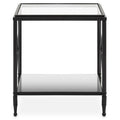 Black Metal Rectangular Frame Side Table With Two-Tier Clear Glass Shelves & Floral Motif, Axis