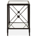 Black Metal Square Frame Side Table With Two-Tier Clear Glass Shelves & Floral Motif, Axis