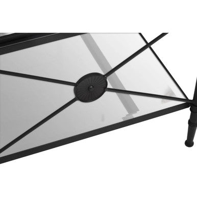Black Metal Frame Coffee Table With Two-Tier Glass Shelves & X-Shaped Sides Design, Axis