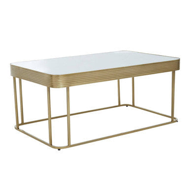 Gold Metal Coffee Table With Mirrored Top & Decorative Textured Edge, Ella