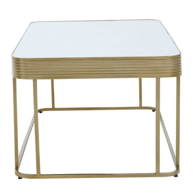 Gold Metal Coffee Table With Mirrored Top & Decorative Textured Edge, Ella
