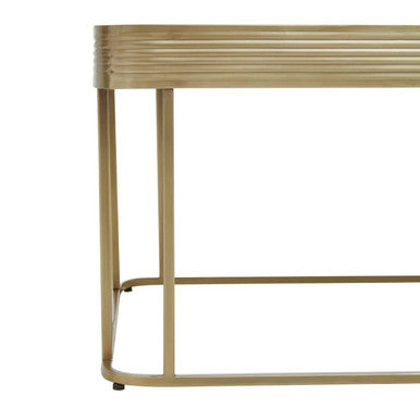 Gold Metal Coffee Table With Mirrored Top & Decorative Textured Edge, Ella