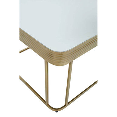 Gold Metal Coffee Table With Mirrored Top & Decorative Textured Edge, Ella