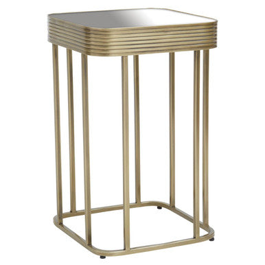 Gold Metal Side Table With Mirrored Top & Decorative Textured Edge, Ella