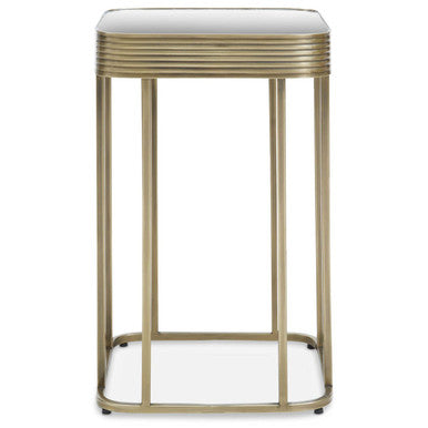Gold Metal Side Table With Mirrored Top & Decorative Textured Edge, Ella