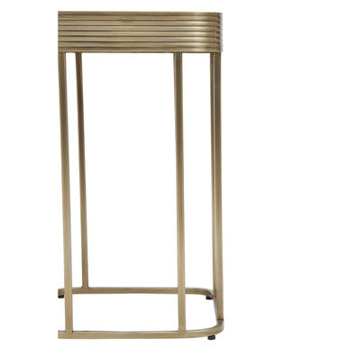 Gold Metal Side Table With Mirrored Top & Decorative Textured Edge, Ella
