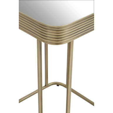 Gold Metal Side Table With Mirrored Top & Decorative Textured Edge, Ella