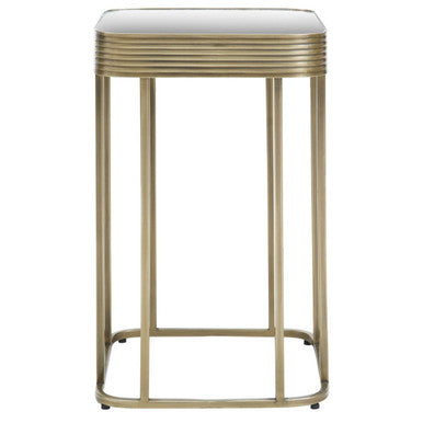 Gold Metal Side Table With Mirrored Top & Decorative Textured Edge, Ella