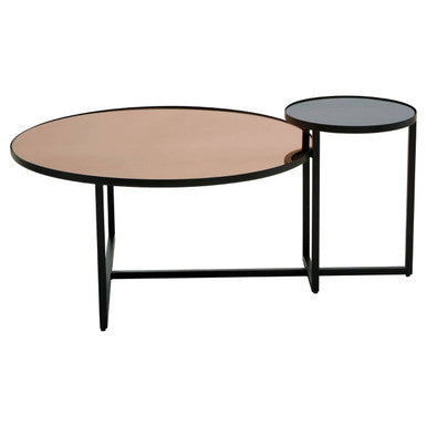 Smoked Mirror Top & Black Wooden Frame 2-Tier Coffee Table, Cercle
