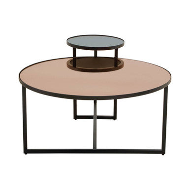 Smoked Mirror Top & Black Wooden Frame 2-Tier Coffee Table, Cercle