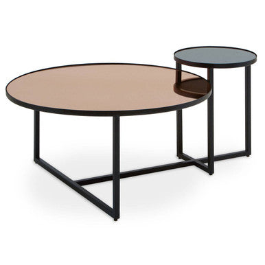 Smoked Mirror Top & Black Wooden Frame 2-Tier Coffee Table, Cercle