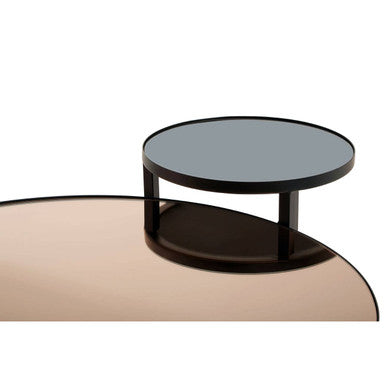 Smoked Mirror Top & Black Wooden Frame 2-Tier Coffee Table, Cercle