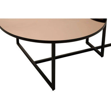 Smoked Mirror Top & Black Wooden Frame 2-Tier Coffee Table, Cercle