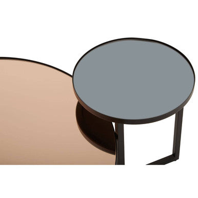 Smoked Mirror Top & Black Wooden Frame 2-Tier Coffee Table, Cercle