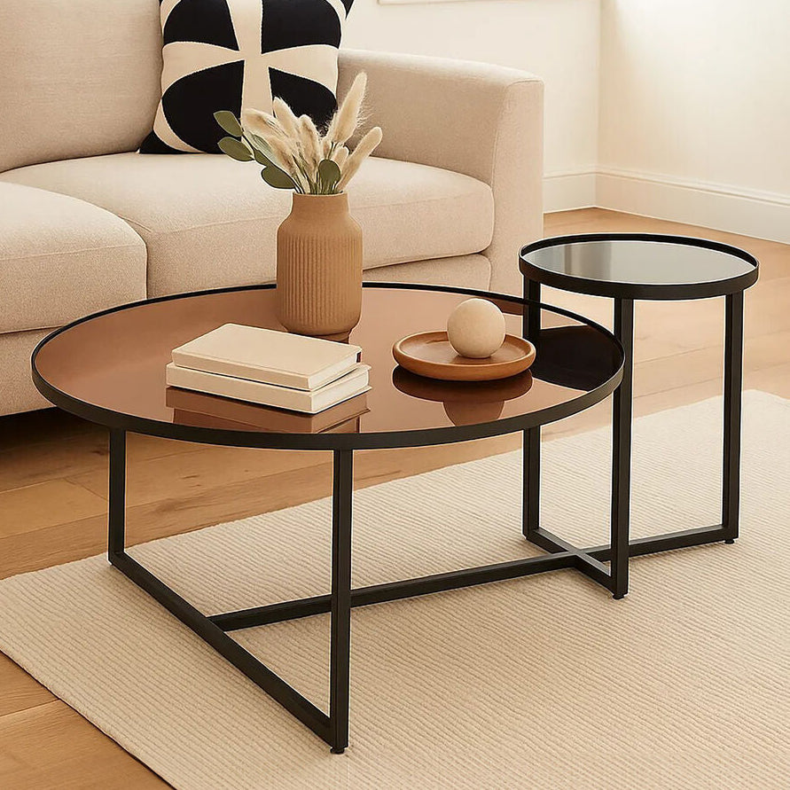 Smoked Mirror Top & Black Wooden Frame 2-Tier Coffee Table, Cercle