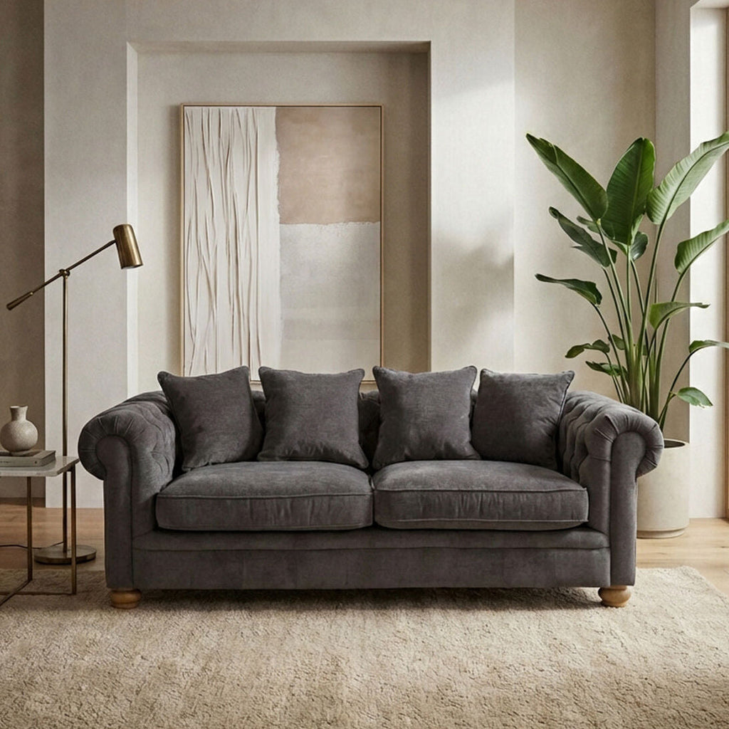 3 Seat Grey Fabric Sofa, Spencer