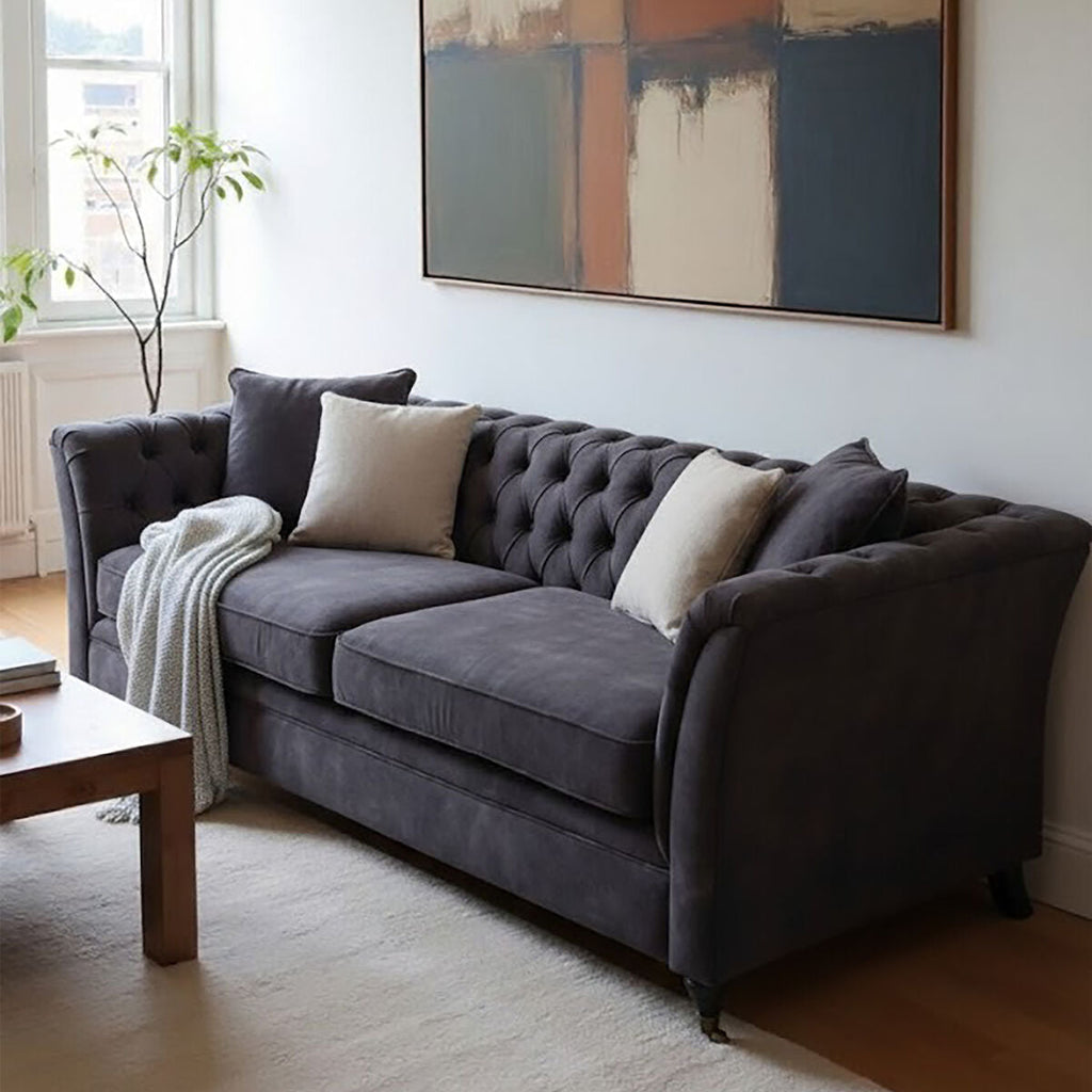 3 Seat Grey Velvet Sofa, Sabrina