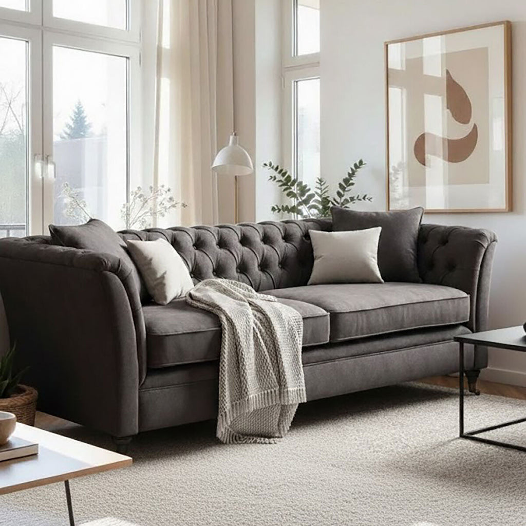 3 Seat Grey Velvet Sofa, Sabrina