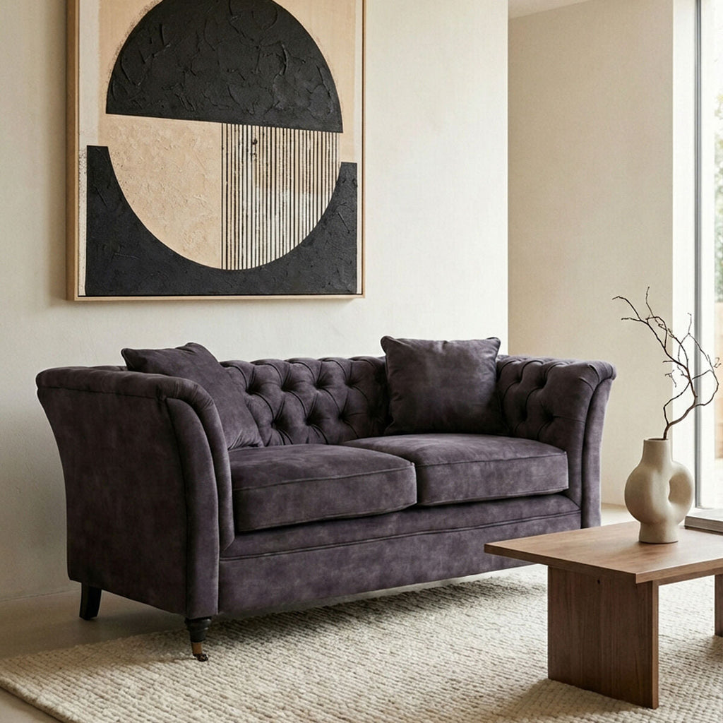 2 Seat Grey Velvet Sofa, Sabrina
