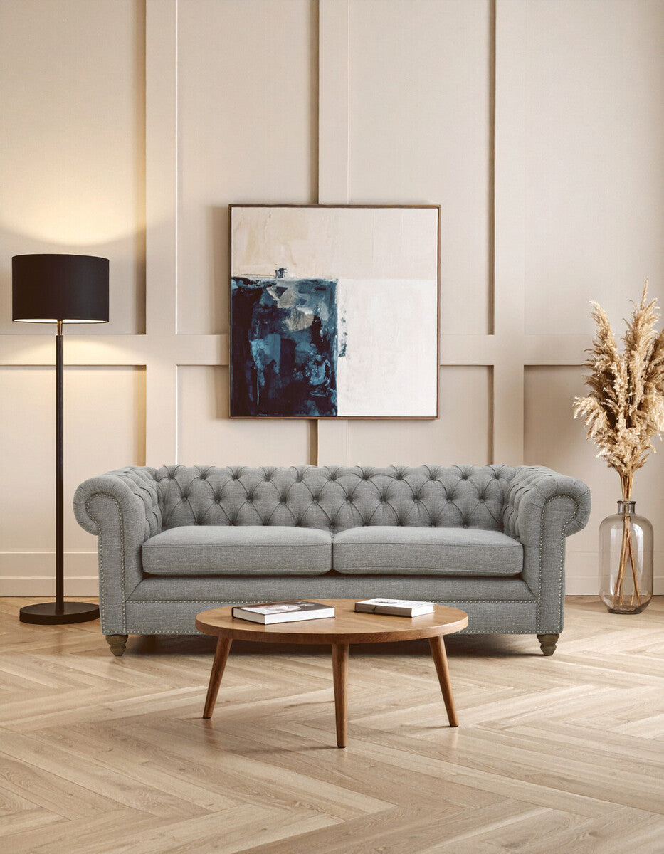 3 Seat Grey Linen Sofa, Stella