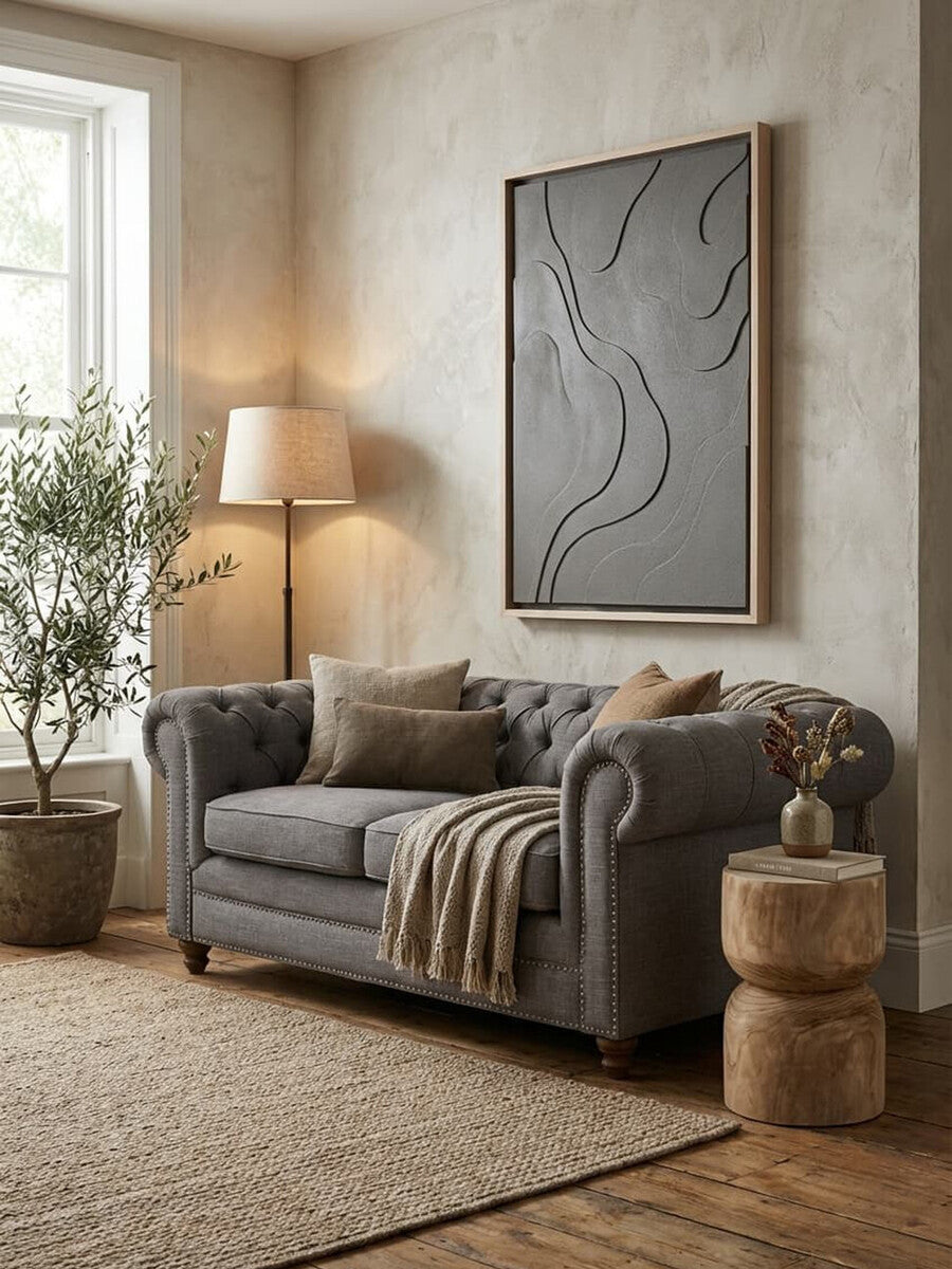 2 Seat Grey Linen Sofa, Stella