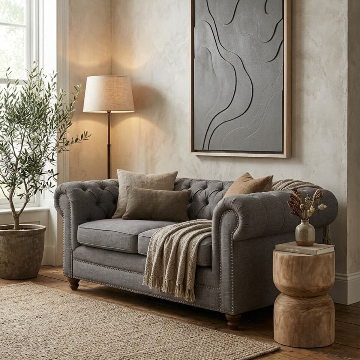 2 Seat Grey Linen Sofa, Stella