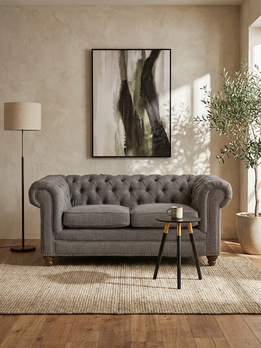 2 Seat Grey Linen Sofa, Stella