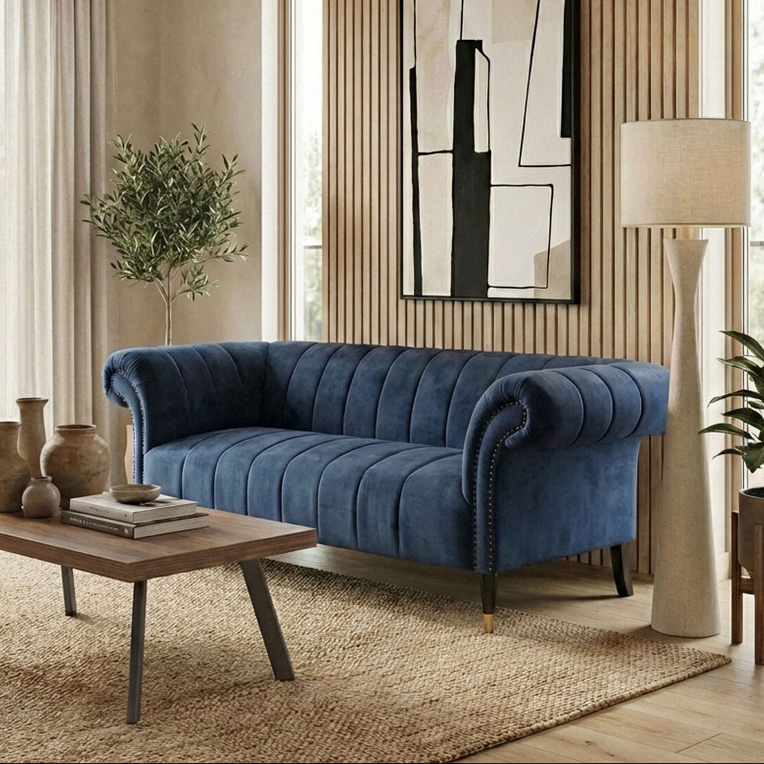 2 Seat Midnight Blue Velvet Sofa, Siena