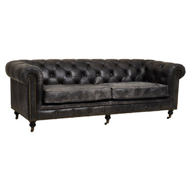 3 Seat Antique Black Chesterfield Leather Sofa, Hoxton