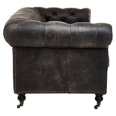 3 Seat Antique Black Chesterfield Leather Sofa, Hoxton