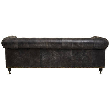 3 Seat Antique Black Chesterfield Leather Sofa, Hoxton