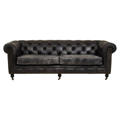 3 Seat Antique Black Chesterfield Leather Sofa, Hoxton
