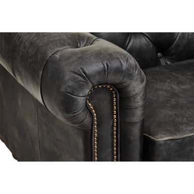 3 Seat Antique Black Chesterfield Leather Sofa, Hoxton