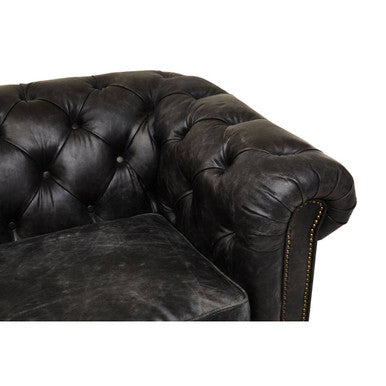 3 Seat Antique Black Chesterfield Leather Sofa, Hoxton