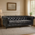 3 Seat Antique Black Chesterfield Leather Sofa, Hoxton