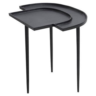 Black Nickel Metal Top Futuristic Abstract Side Table With Black Frame, Simbolo