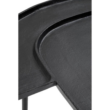 Black Nickel Metal Top Futuristic Abstract Side Table With Black Frame, Simbolo
