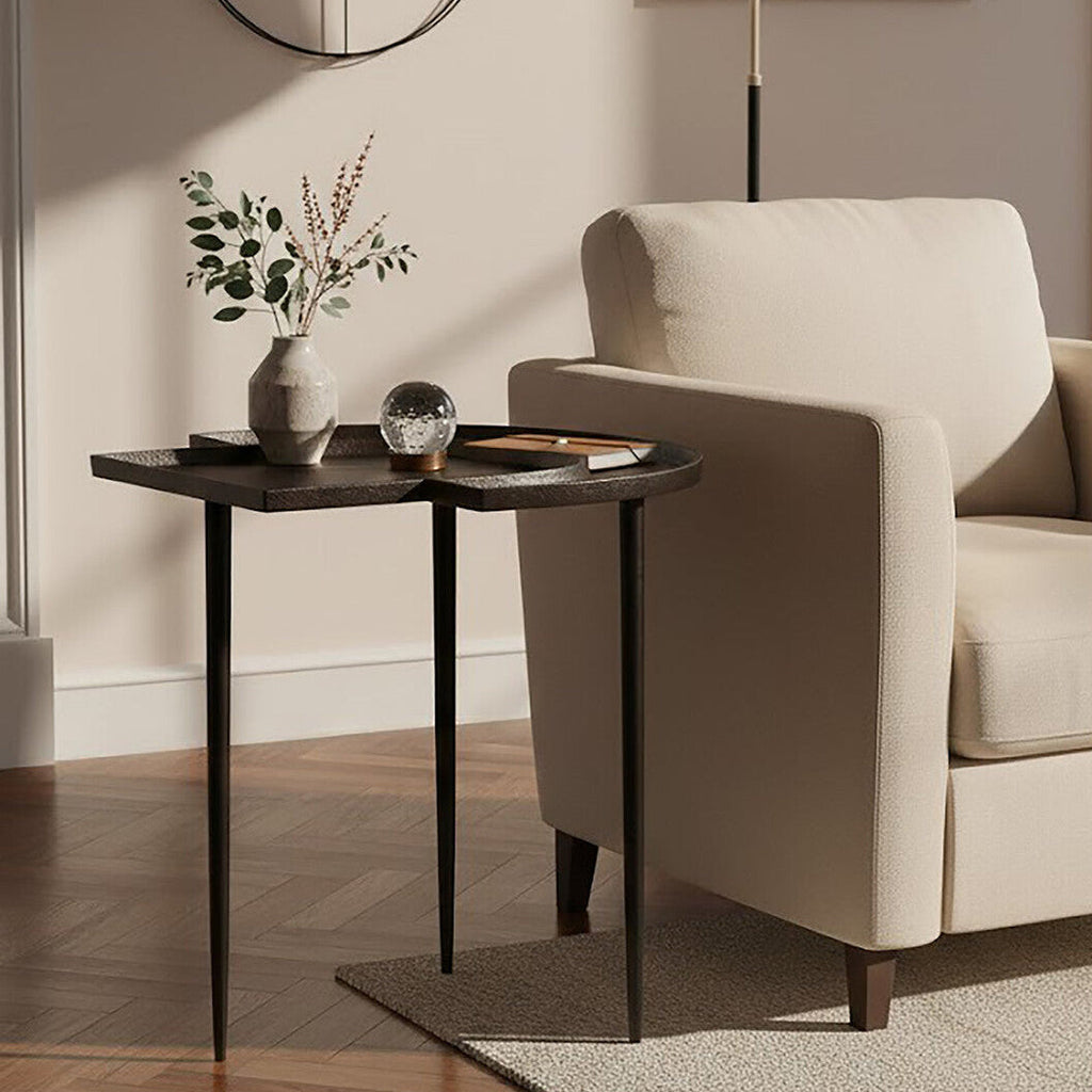 Brown Bronze Metal Top Abstract Side Table With Black Legs, Simbolo