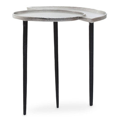 Silver Overlapping Tray Top Side Table With Black Metal Legs, Simbolo