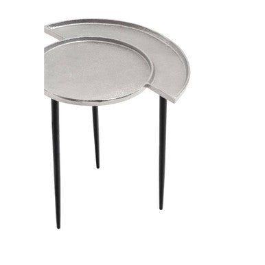 Silver Overlapping Tray Top Side Table With Black Metal Legs, Simbolo