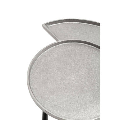 Silver Overlapping Tray Top Side Table With Black Metal Legs, Simbolo