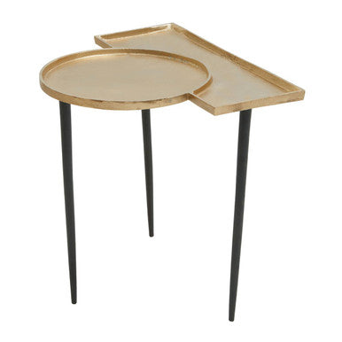 Gold Overlapping Tray Top Side Table With Black Metal Legs, Simbolo