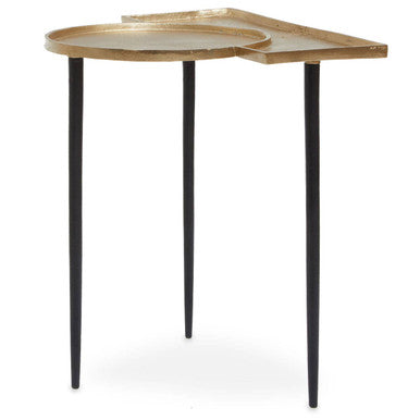 Gold Overlapping Tray Top Side Table With Black Metal Legs, Simbolo