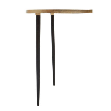 Gold Overlapping Tray Top Side Table With Black Metal Legs, Simbolo