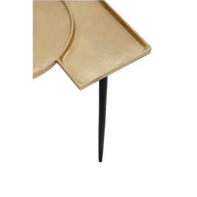 Gold Overlapping Tray Top Side Table With Black Metal Legs, Simbolo